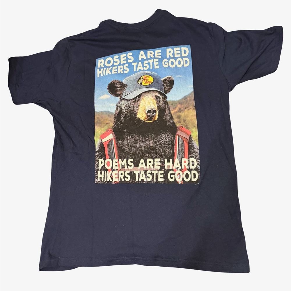 Bass Pro Shops Hiking Bear Poet Tee Men’s Medium Navy Blue Graphic Shirt